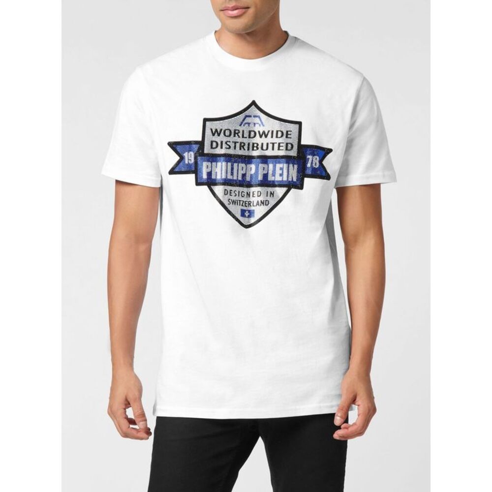 Philipp Plein Men Philipp Plein Embroidered Rhinestone Logo Cotton T-Shirt